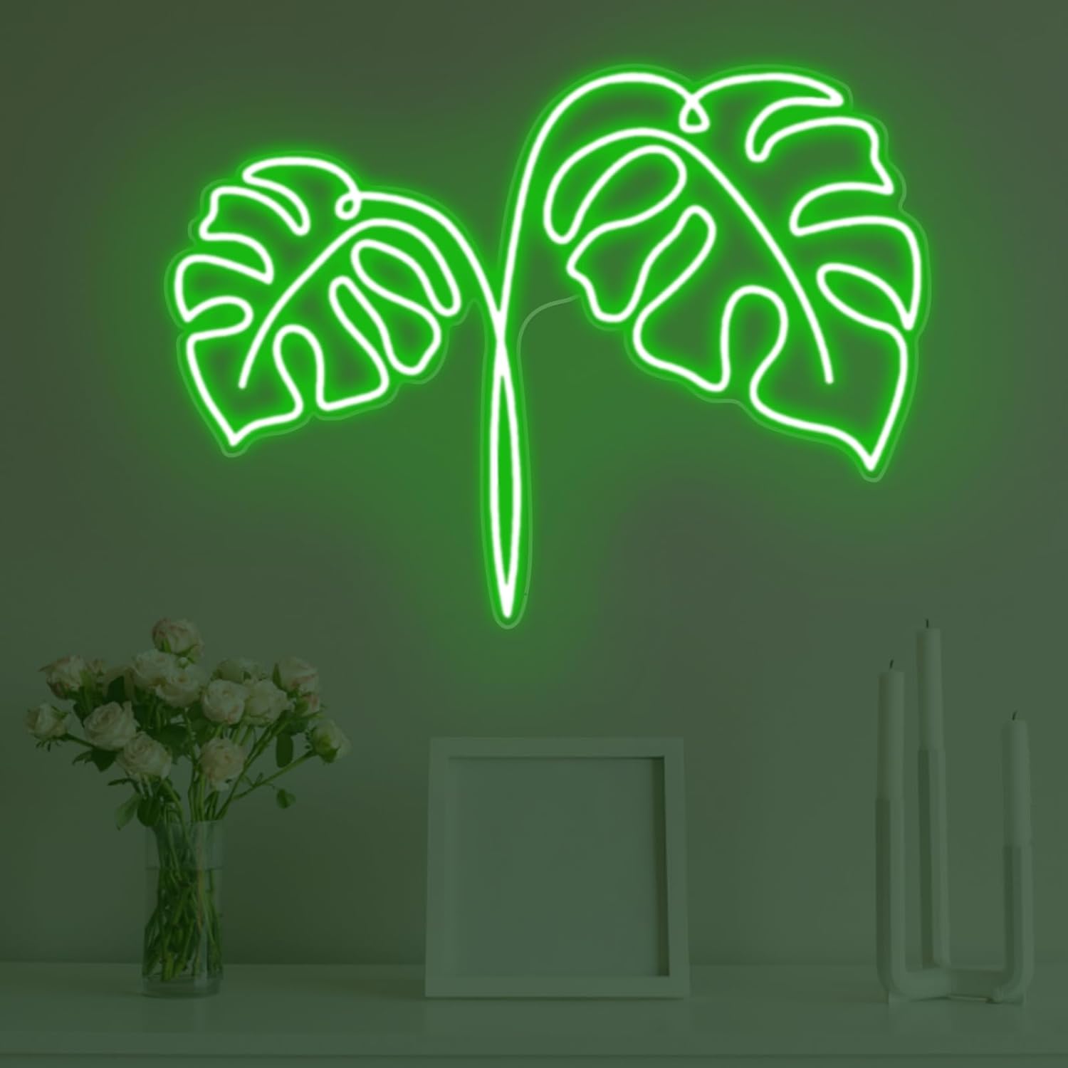 Outdoor Power And Plant - Neonowy znak z liści monstery, zasilany