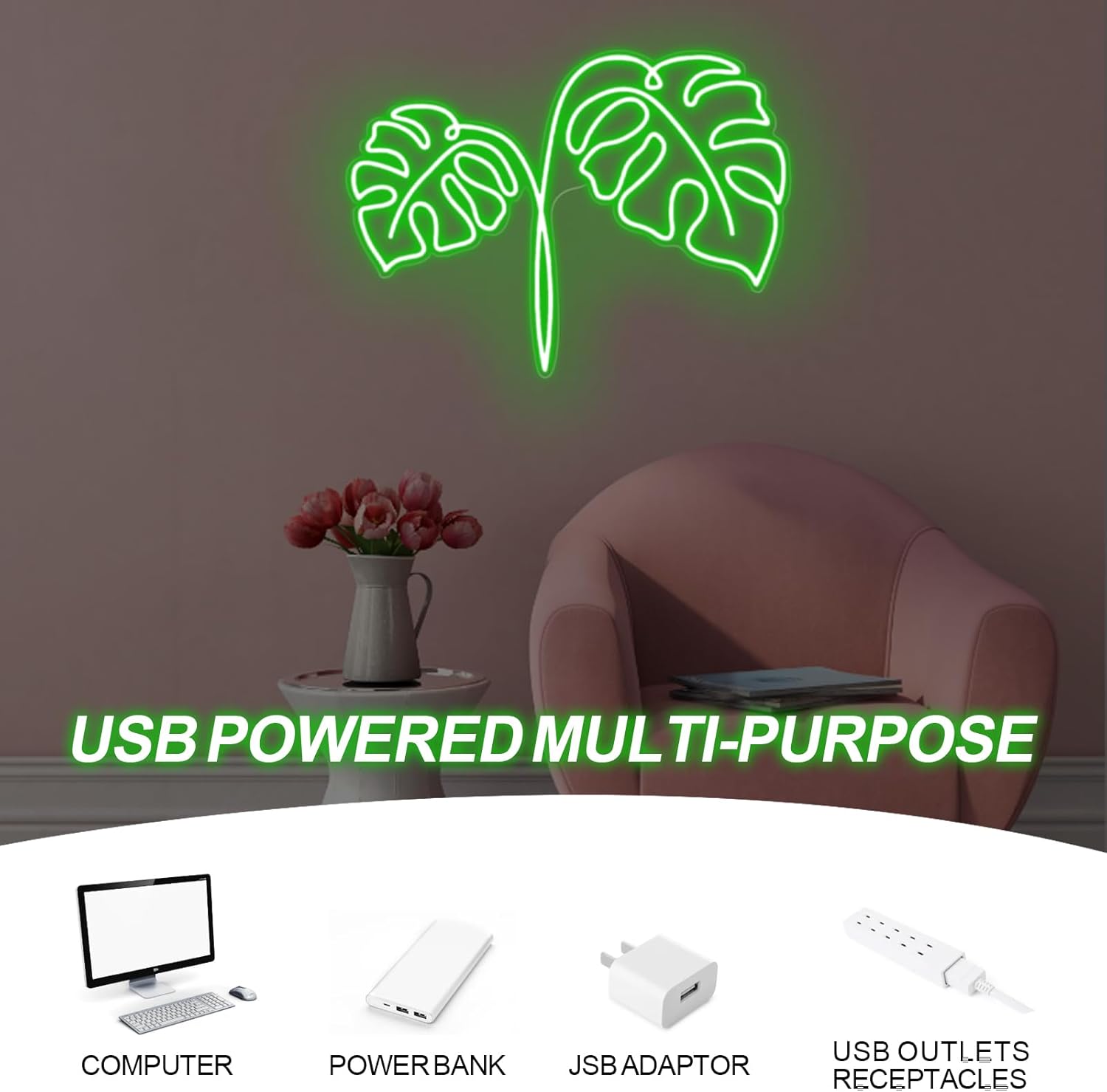 Neonowy znak z liści monstery, – Outdoor Power And Plant recenzja i cena